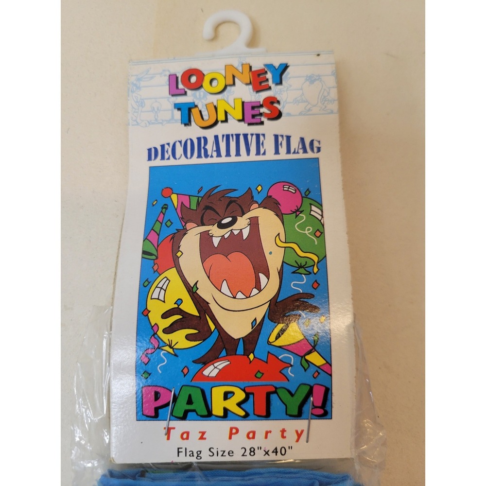 Vintage 1996 Looney Tunes Taz Party Decorative Flag 28x40 Tasmanian Devil NCE